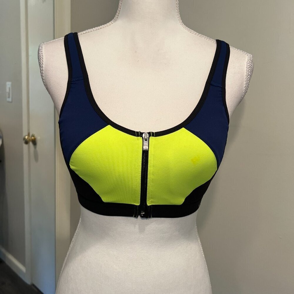 Victoria's Secret VSX Sport Blue & Yellow Zip Underwire Sports Bra, Size 34B